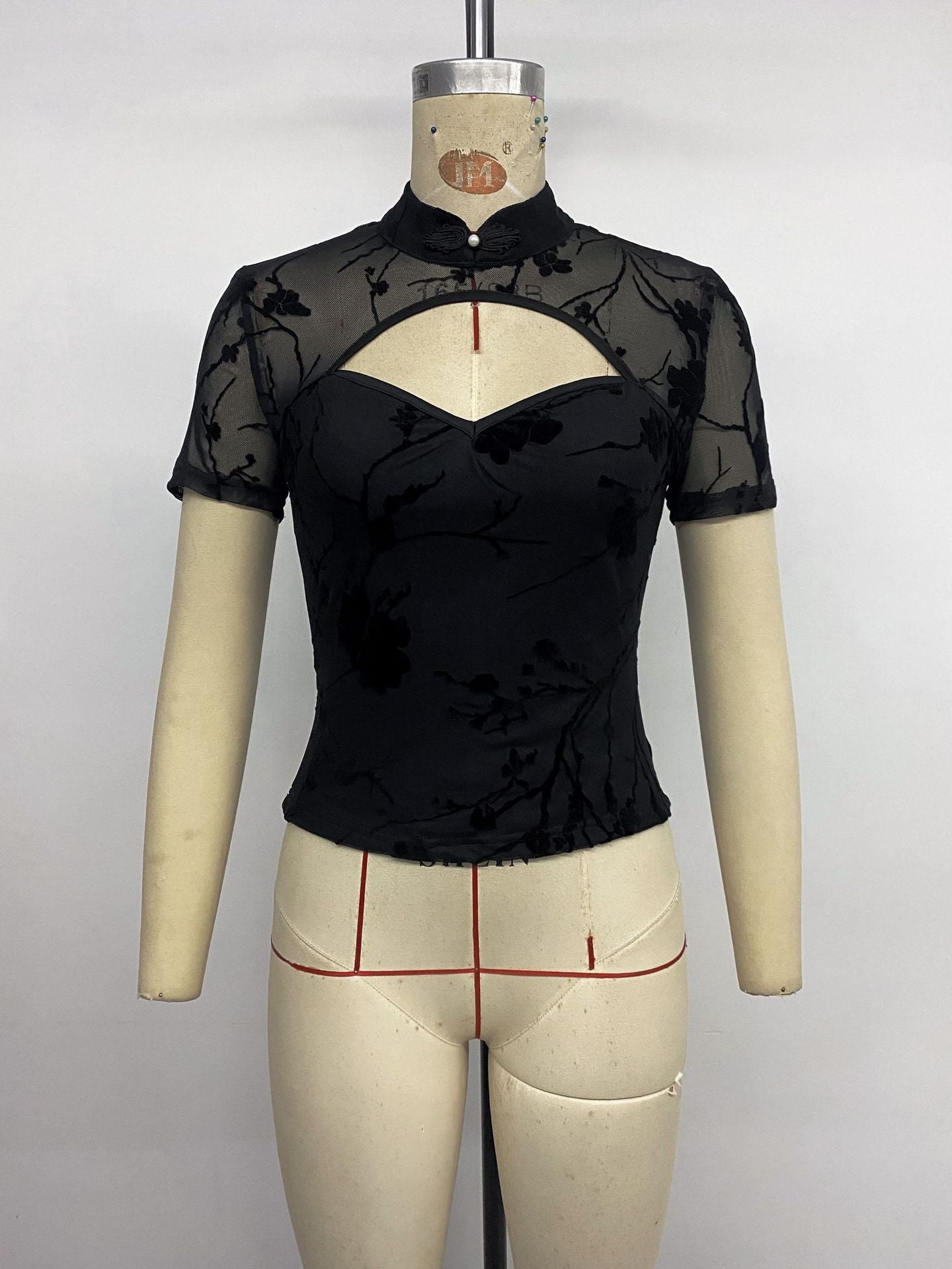 Floral Mesh Top with Cut-Out Detail