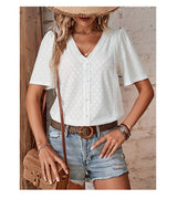 Casual V-Neck Top with Short Sleeves