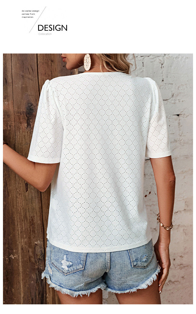 Casual V-Neck Top with Short Sleeves