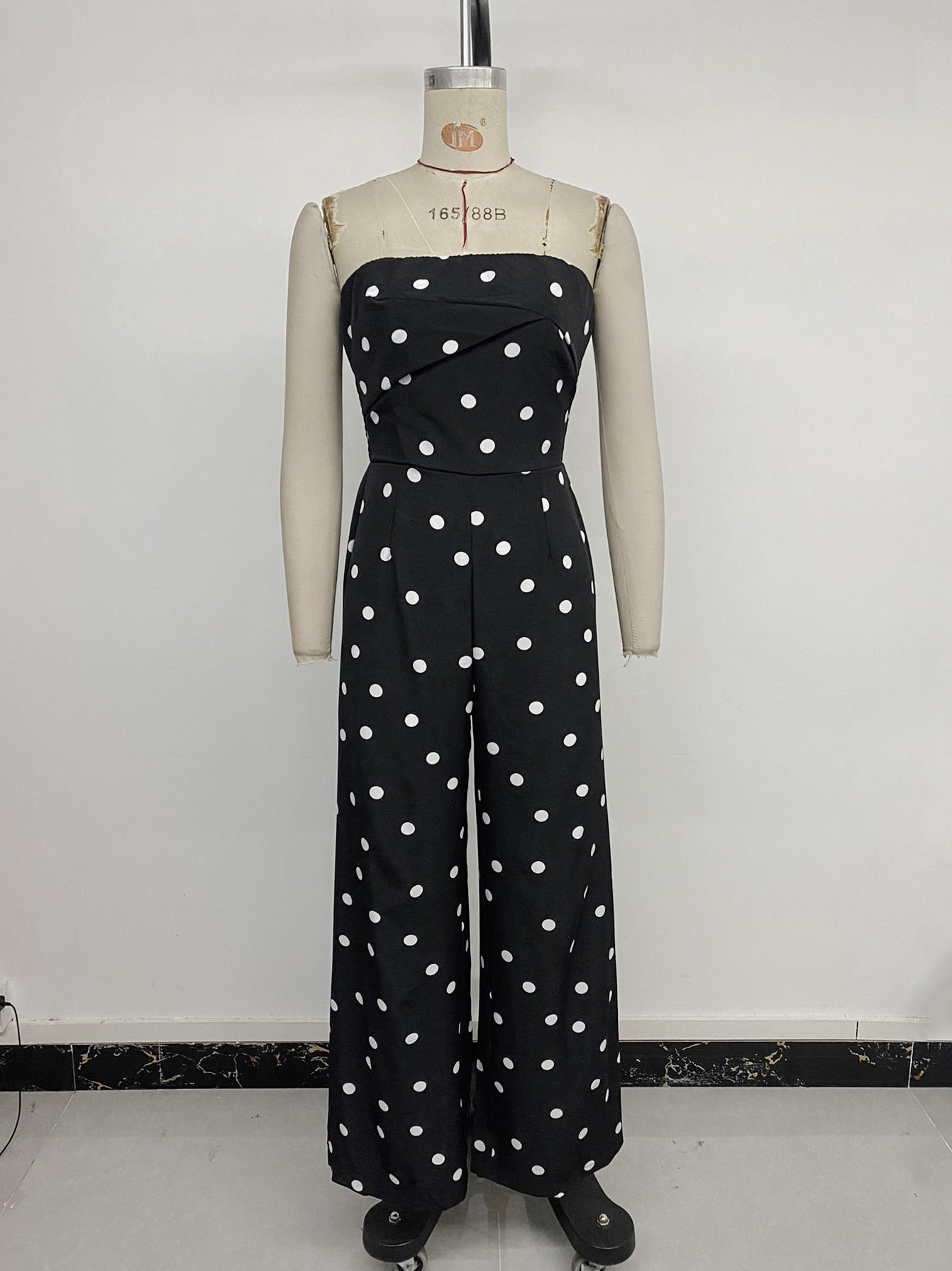 Strapless Polka Dot Wide-Leg Jumpsuit