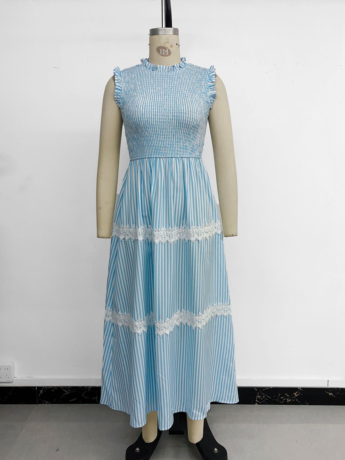 Striped Maxi Dress with Lace Details