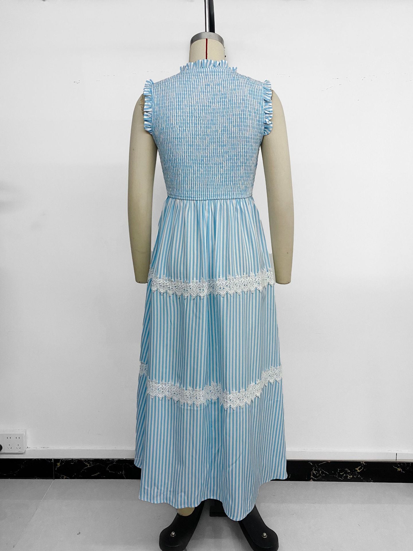 Striped Maxi Dress with Lace Details