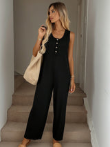 Sleeveless Jumpsuit with Button Detail