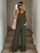 Sleeveless Jumpsuit with Button Detail