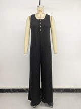Sleeveless Jumpsuit with Button Detail