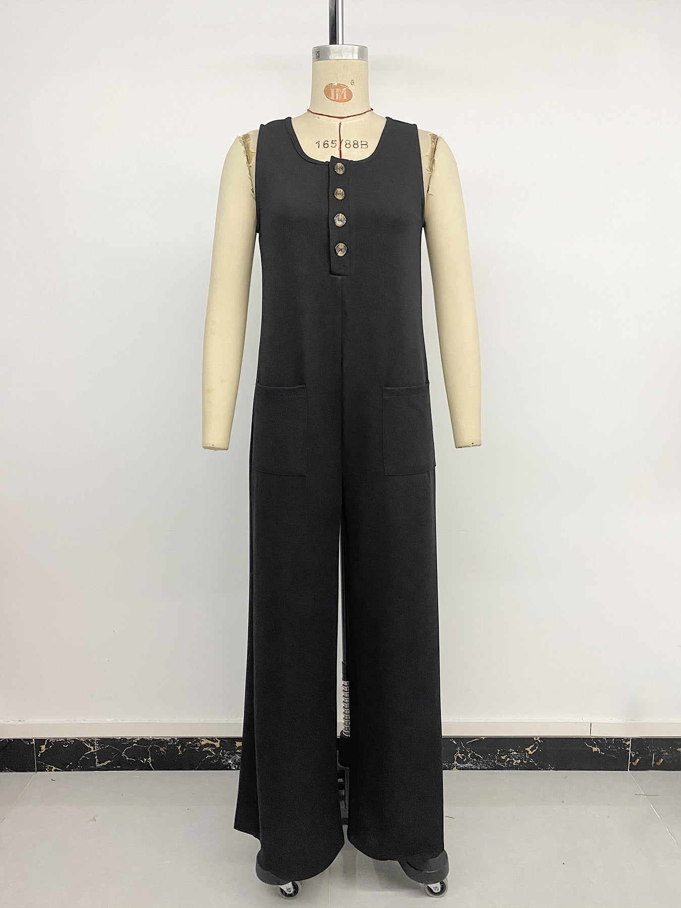 Sleeveless Jumpsuit with Button Detail