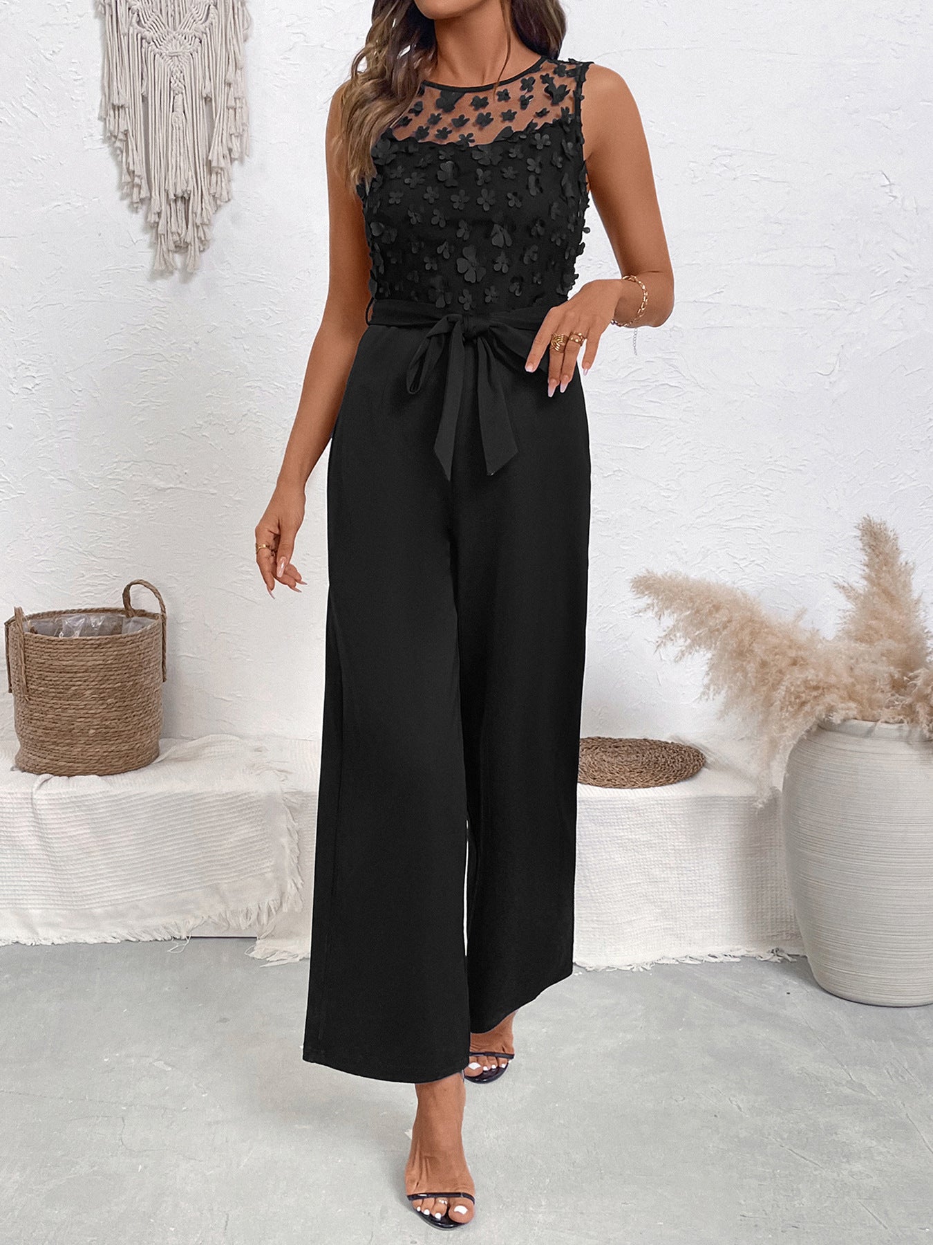 Jumpsuit with Floral Top & Wide-Leg Pants