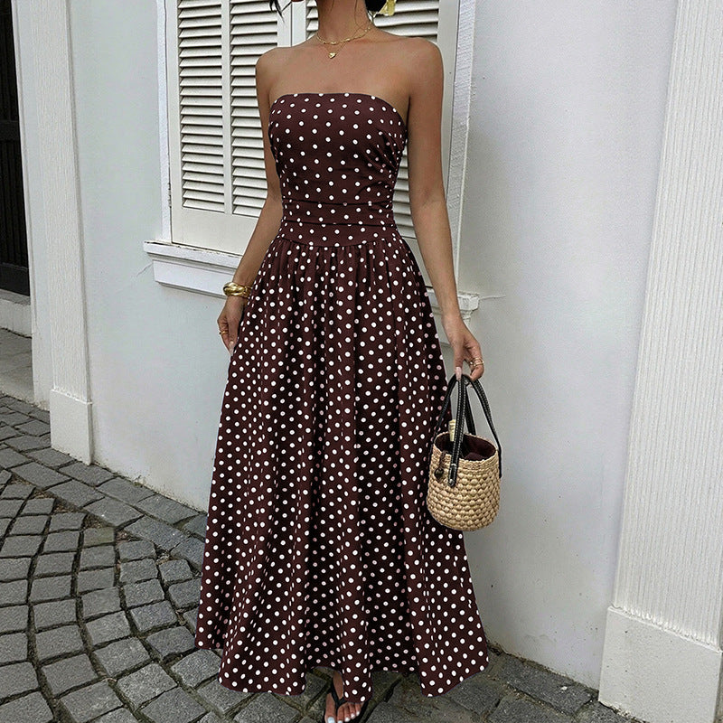 Polka Dot Strapless Maxi Dress