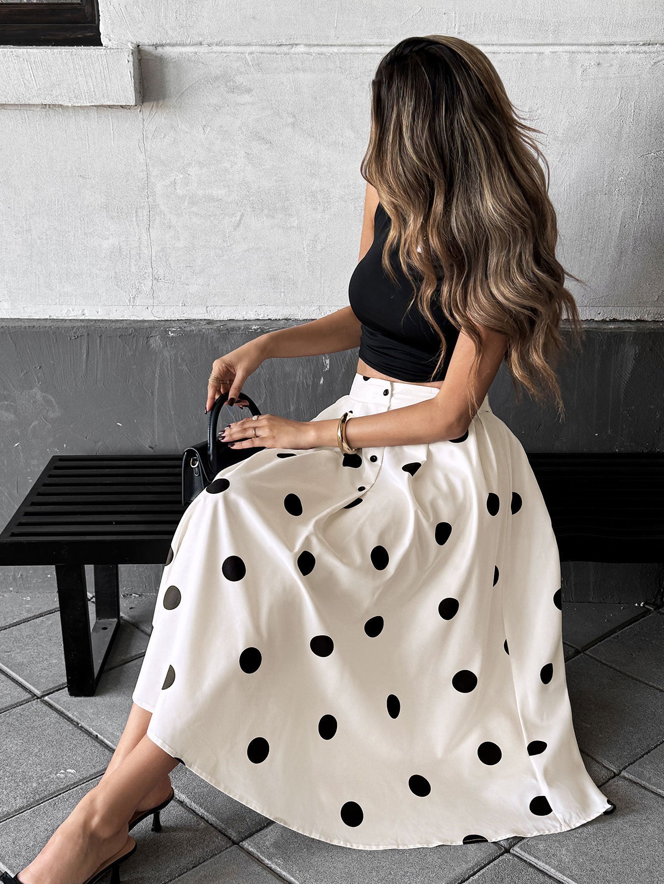 Polka Dot Button-Front Maxi Skirt