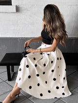 Polka Dot Button-Front Maxi Skirt