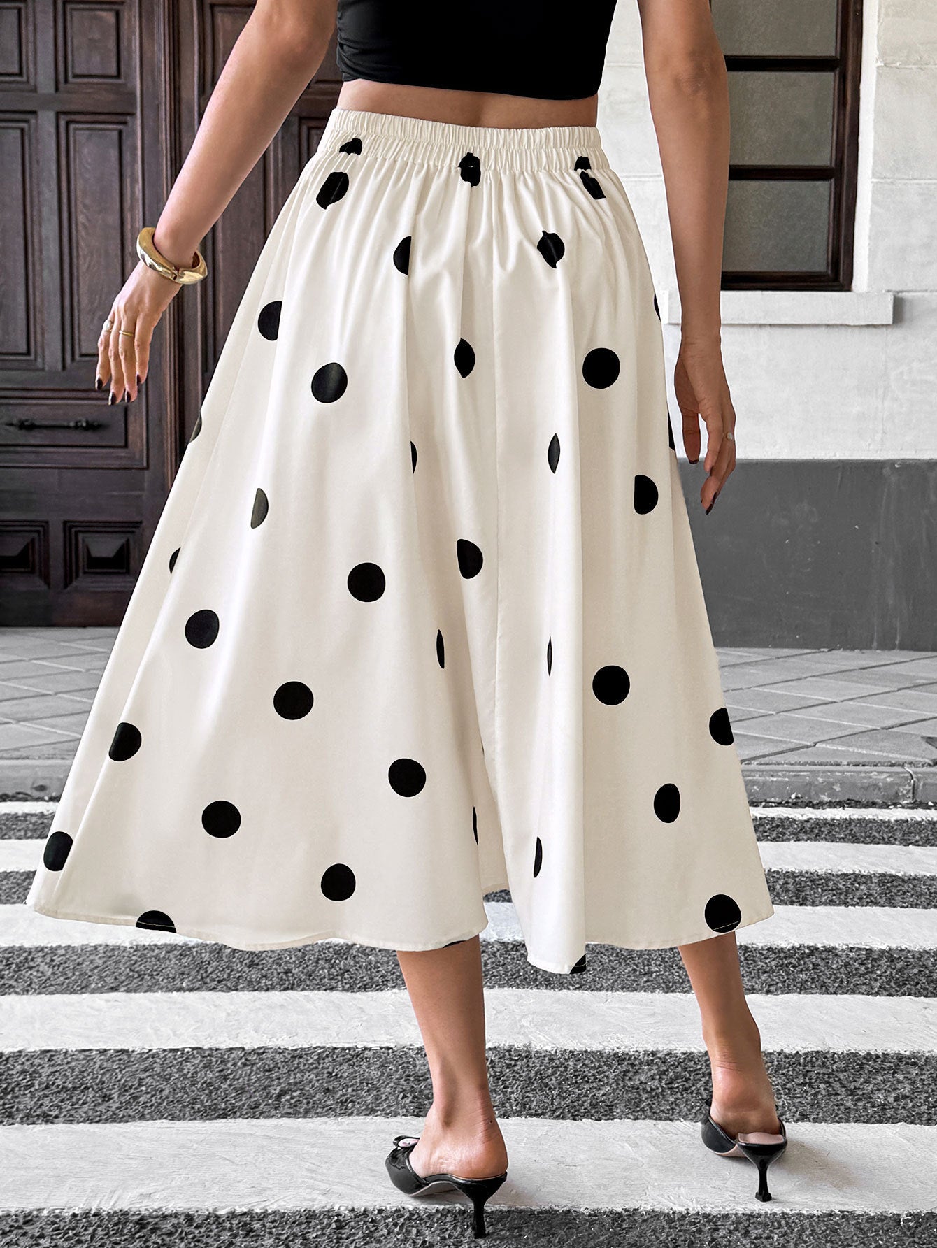 Polka Dot Button-Front Maxi Skirt