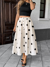 Polka Dot Button-Front Maxi Skirt