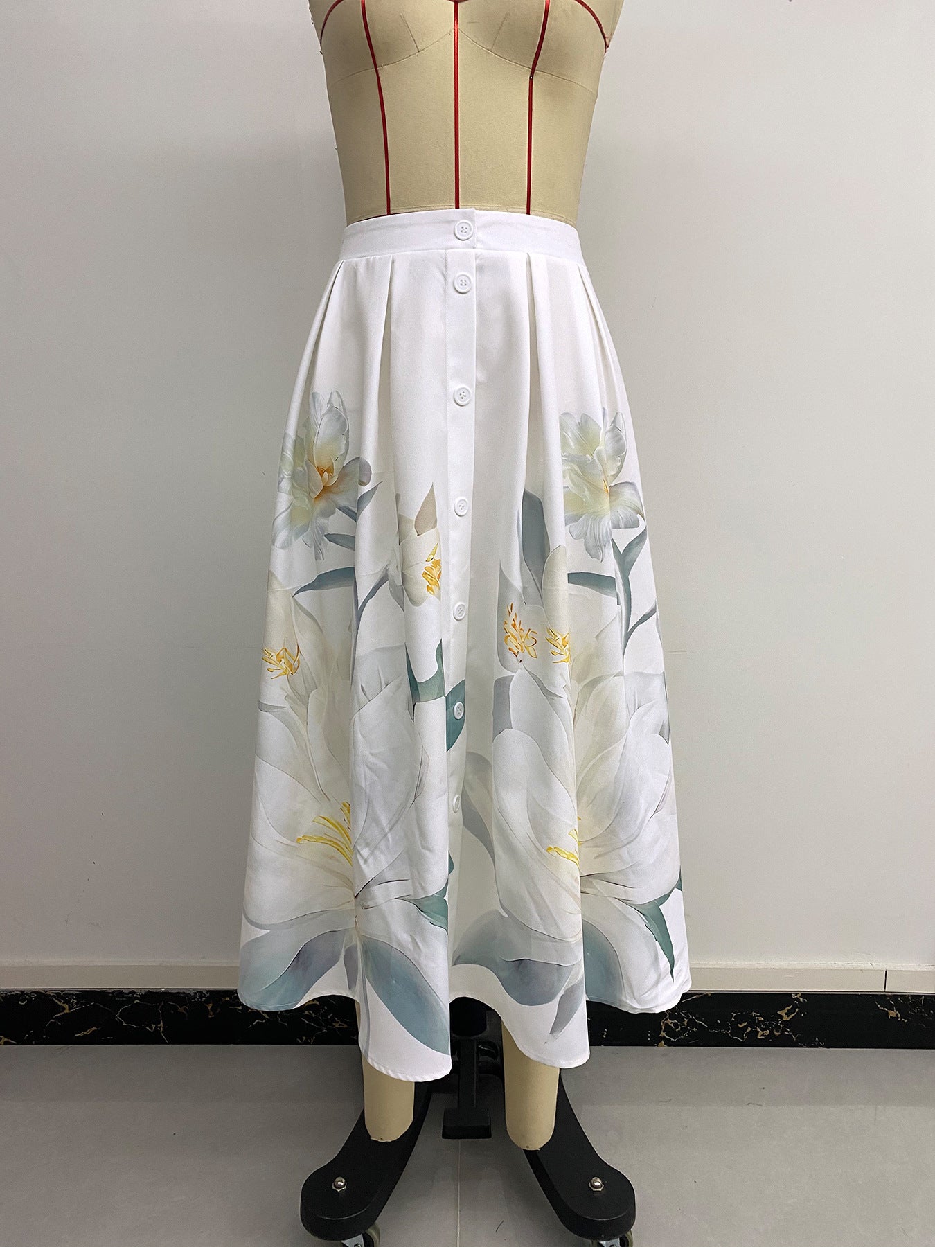 Floral Button-Front Maxi Skirt