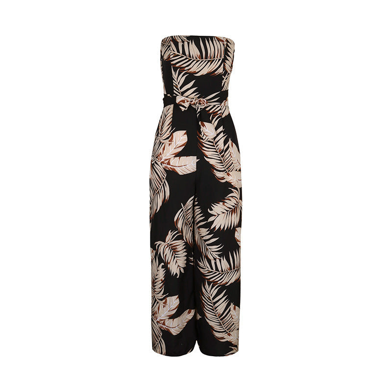 Tropical Print Strapless Wide-Leg Jumpsuit