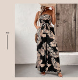 Tropical Print Strapless Wide-Leg Jumpsuit