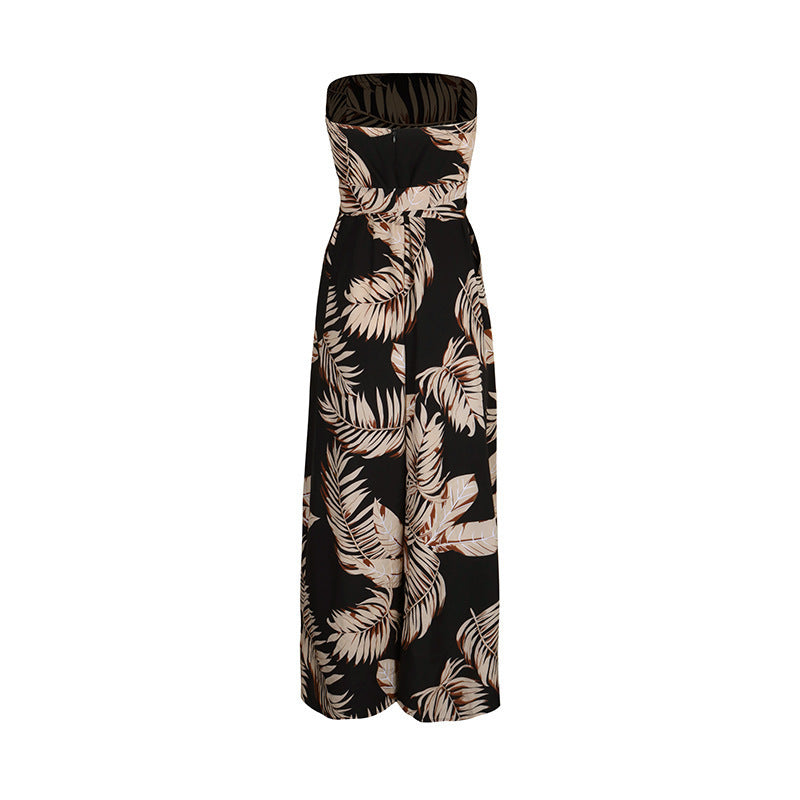 Tropical Print Strapless Wide-Leg Jumpsuit