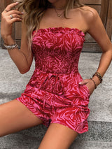 Strapless Tropical Print Romper
