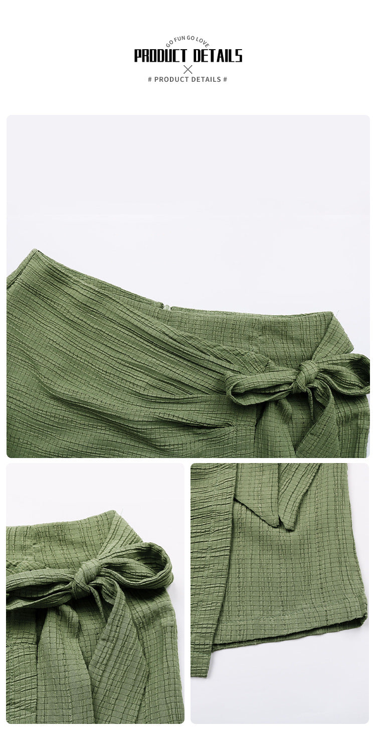 Wrap-Style Textured Mini Skirt