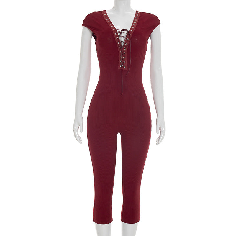 Lace-Up Sleeveless Jumpsuit