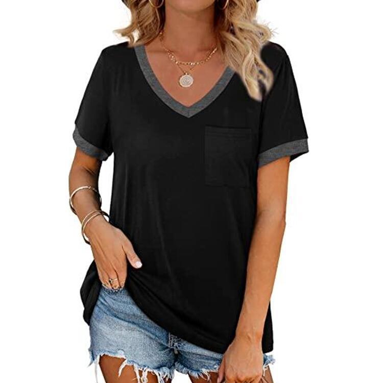 V-Neck Casual T-Shirt with Contrast Trim