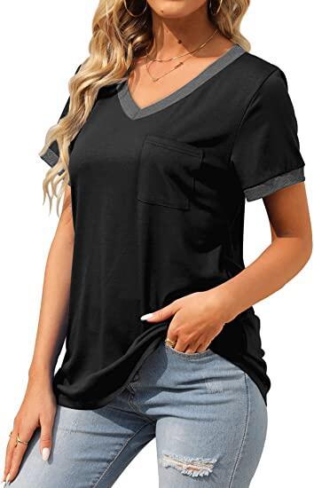 V-Neck Casual T-Shirt with Contrast Trim