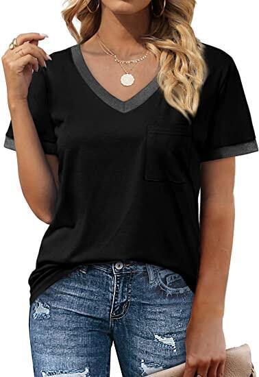 V-Neck Casual T-Shirt with Contrast Trim