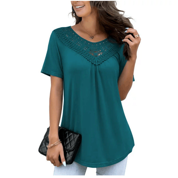 Short Sleeve Top with Lace Detail