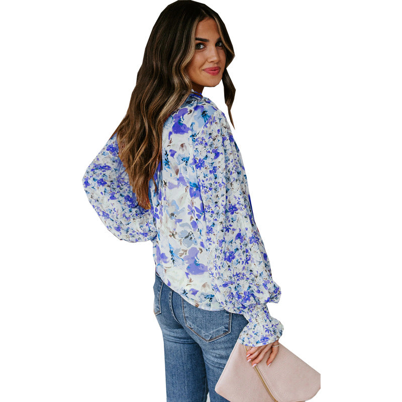 Floral Long Sleeve Blouse with Smocked Cuffs