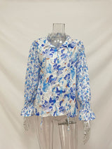 Floral Long Sleeve Blouse with Smocked Cuffs