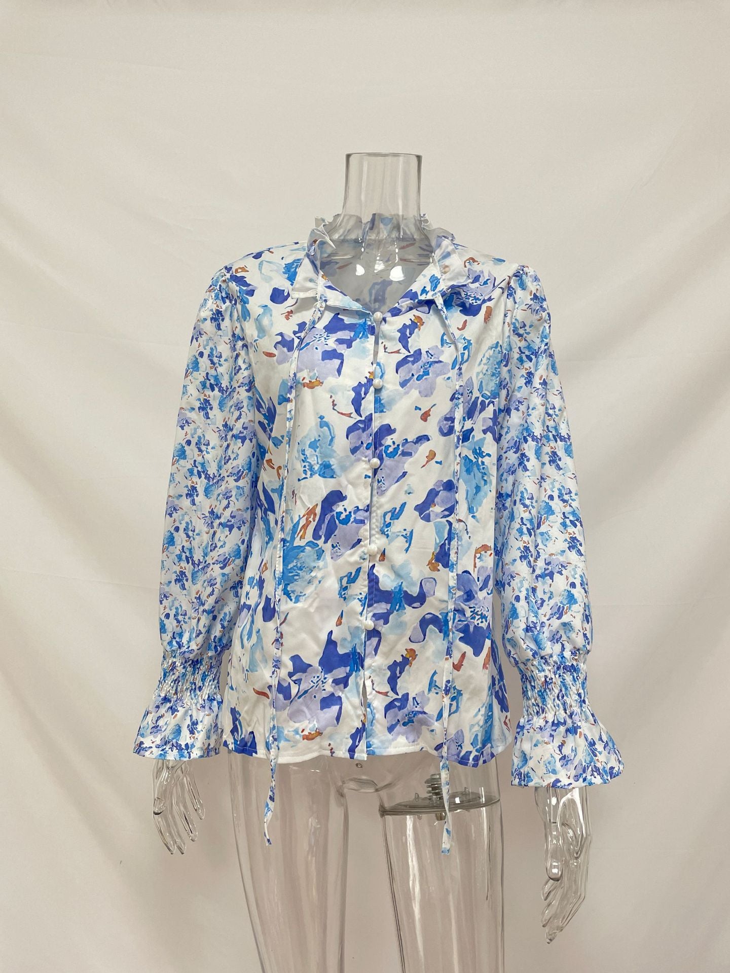 Floral Long Sleeve Blouse with Smocked Cuffs