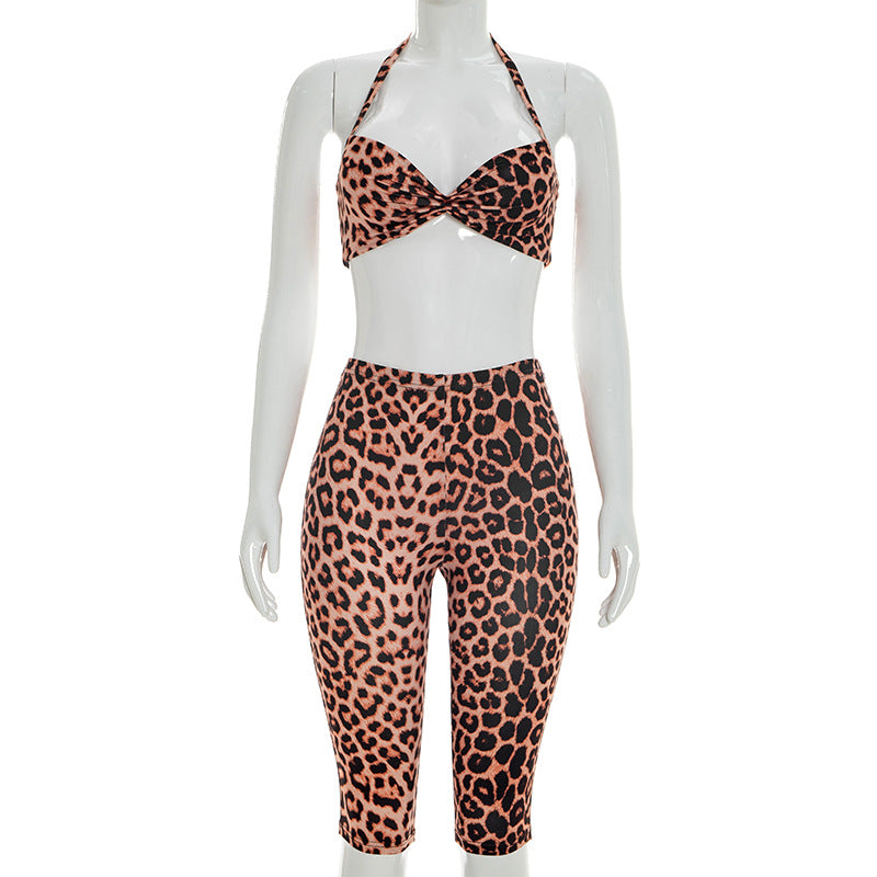 Leopard Print Bikini Set with High-W waist and Cropped Top