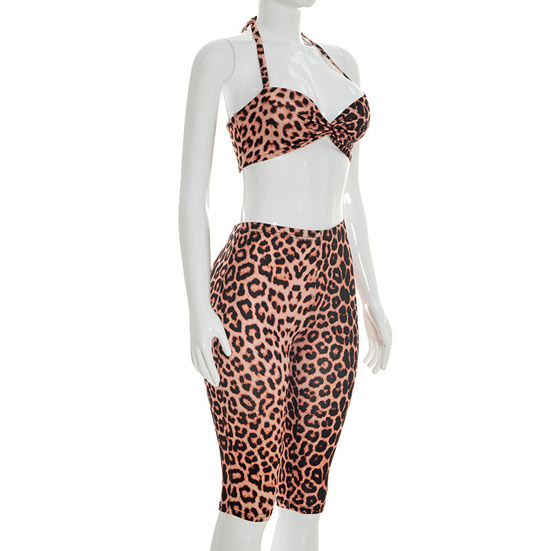 Leopard Print Bikini Set with High-W waist and Cropped Top