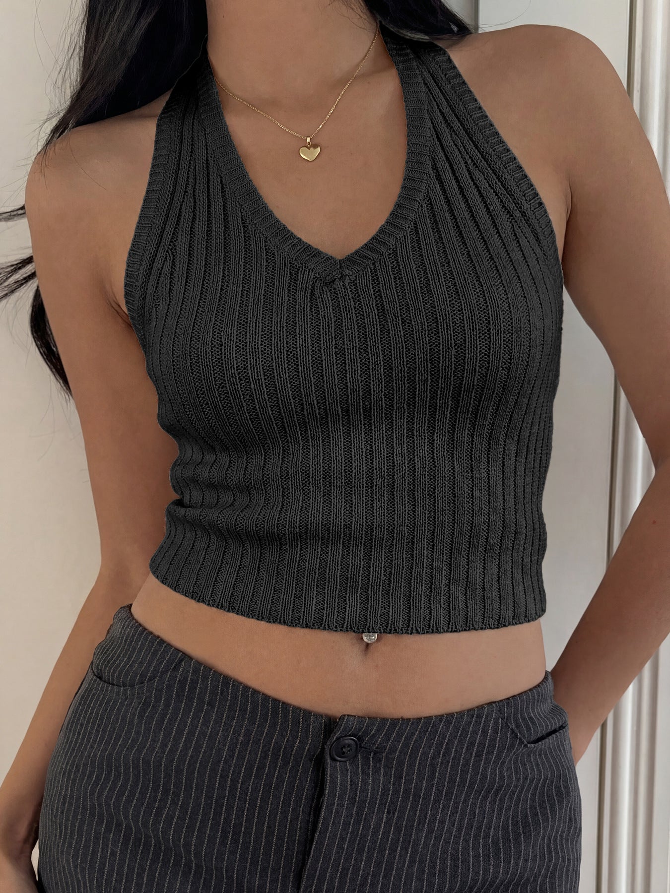 Ribbed V-Neck Crop Top