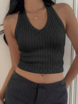 Ribbed V-Neck Crop Top