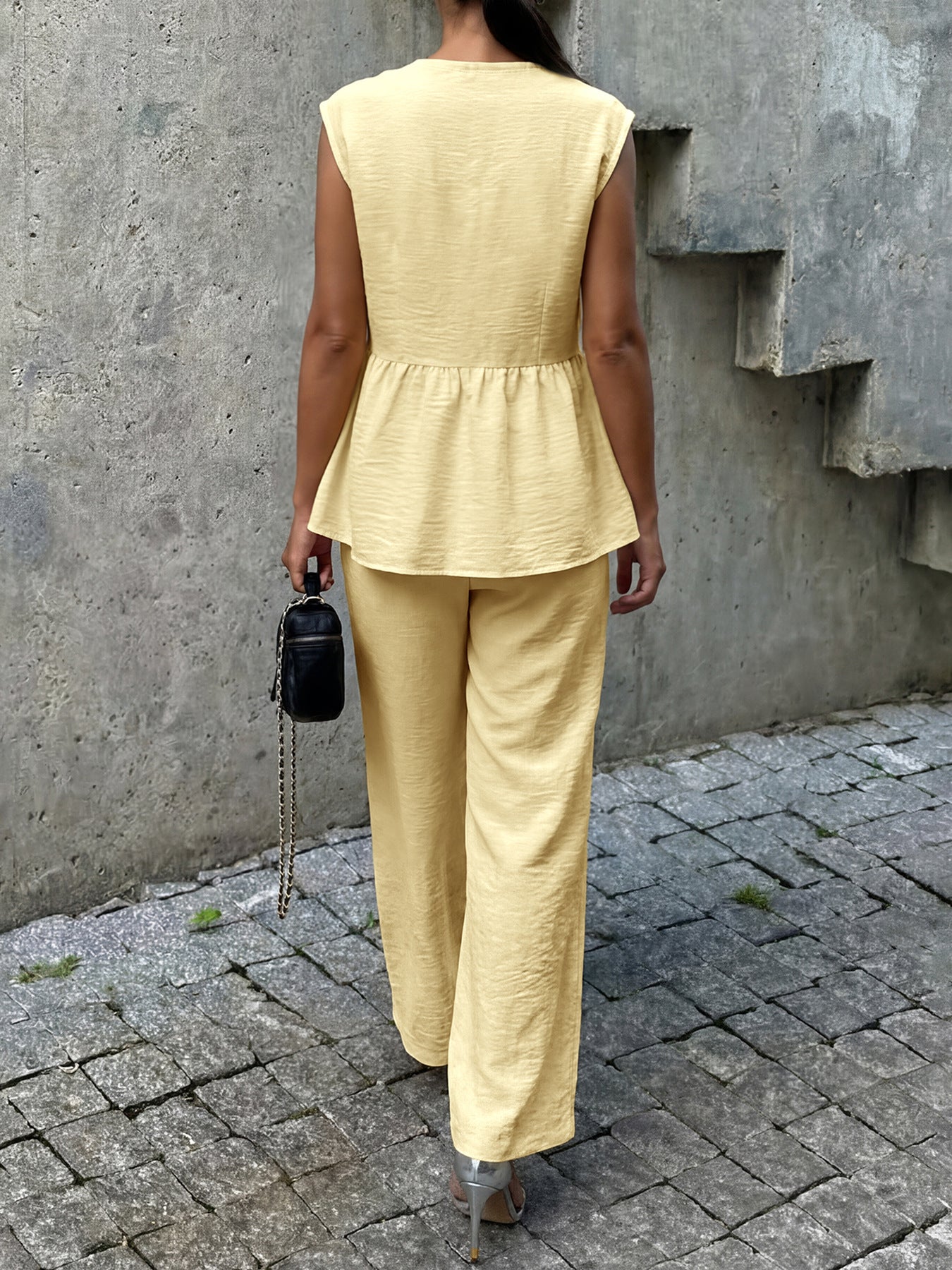 Sleeveless V-Neck Top & Wide-Leg Pants Set