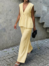 Sleeveless V-Neck Top & Wide-Leg Pants Set