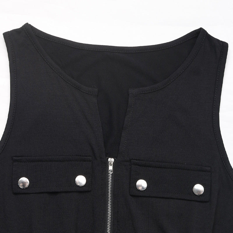 Chic Black Sleeveless Drawstring Jumpsuit