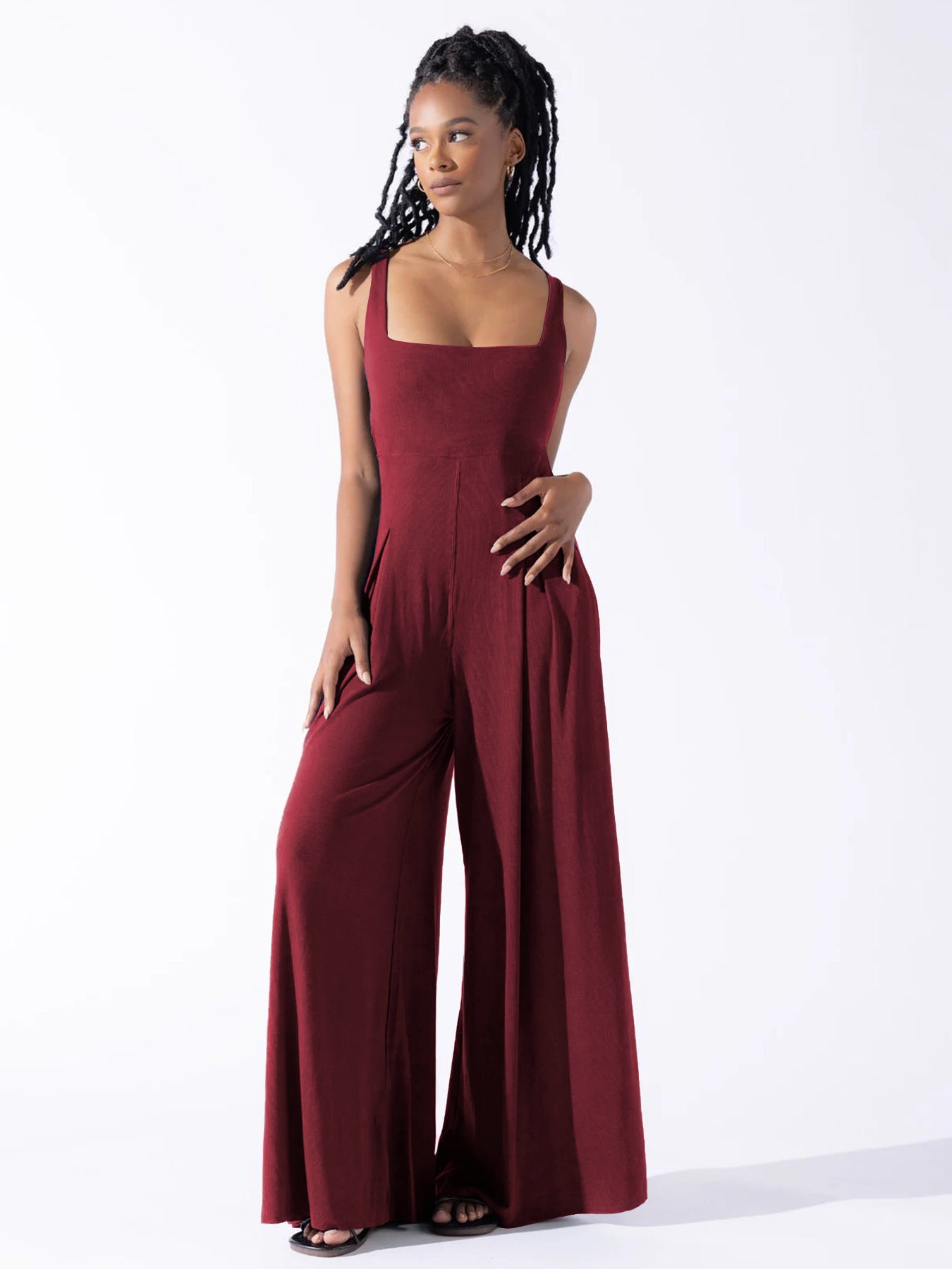 Wide-Leg Jumpsuit with Square Neckline