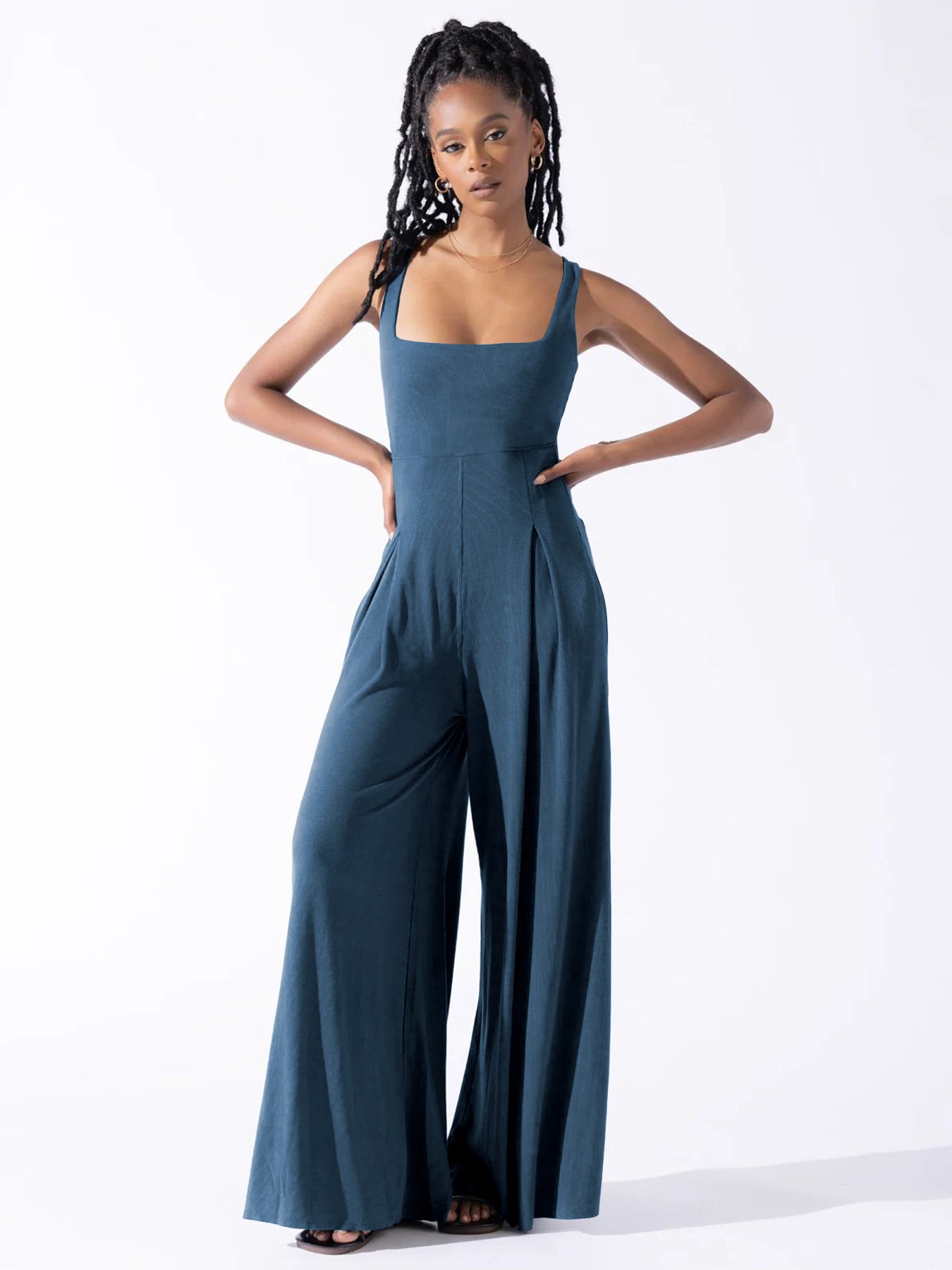 Wide-Leg Jumpsuit with Square Neckline