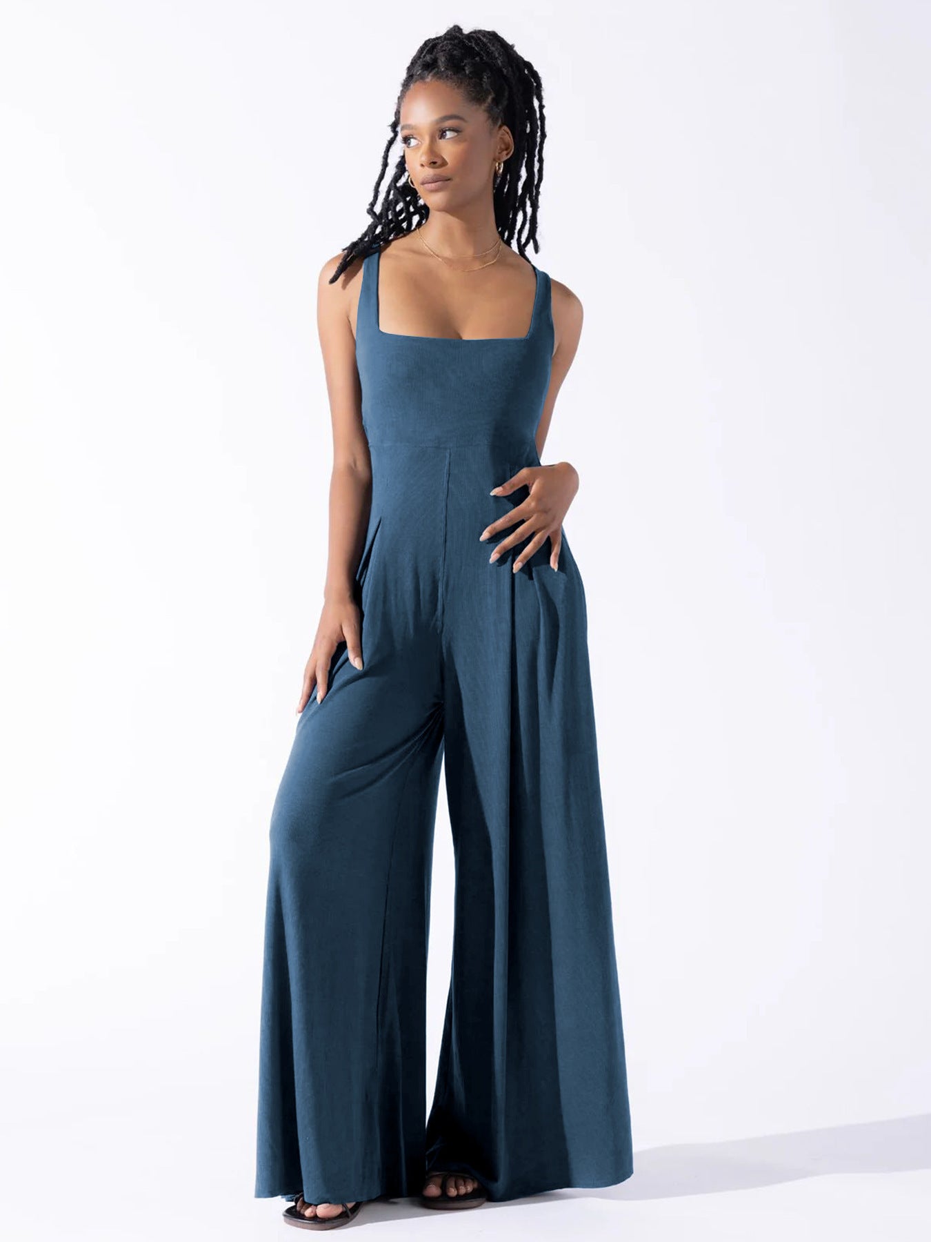 Wide-Leg Jumpsuit with Square Neckline
