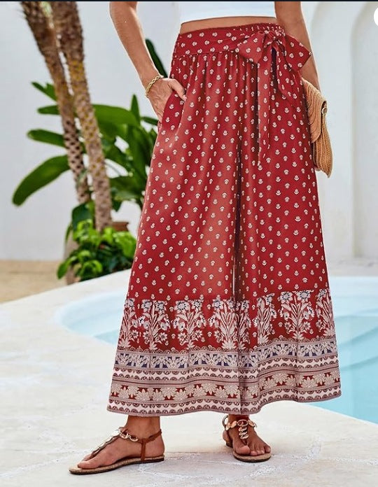 Polka Dot & Floral Wide-Leg Pants