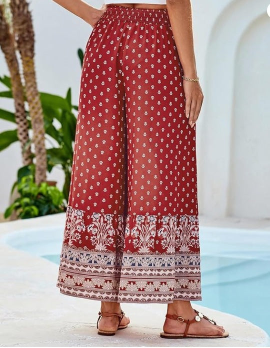Polka Dot & Floral Wide-Leg Pants