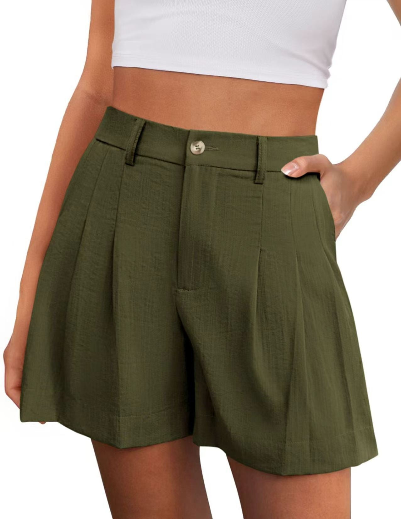 High-Waisted Pleated Shorts