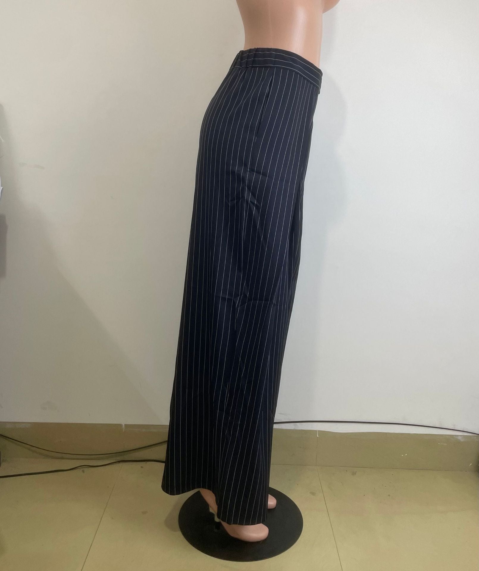 Wide-Leg Pinstripe Trousers