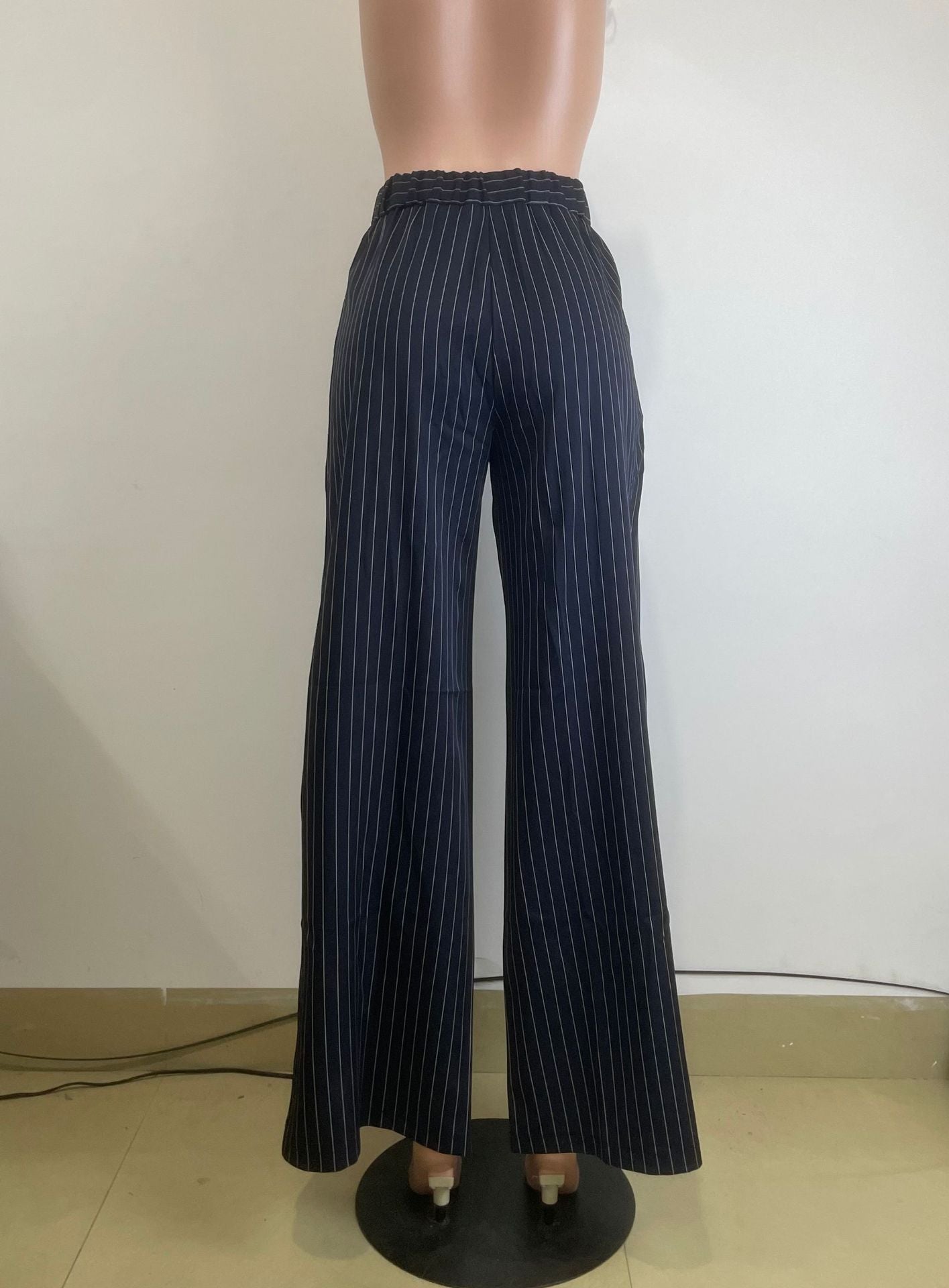 Wide-Leg Pinstripe Trousers
