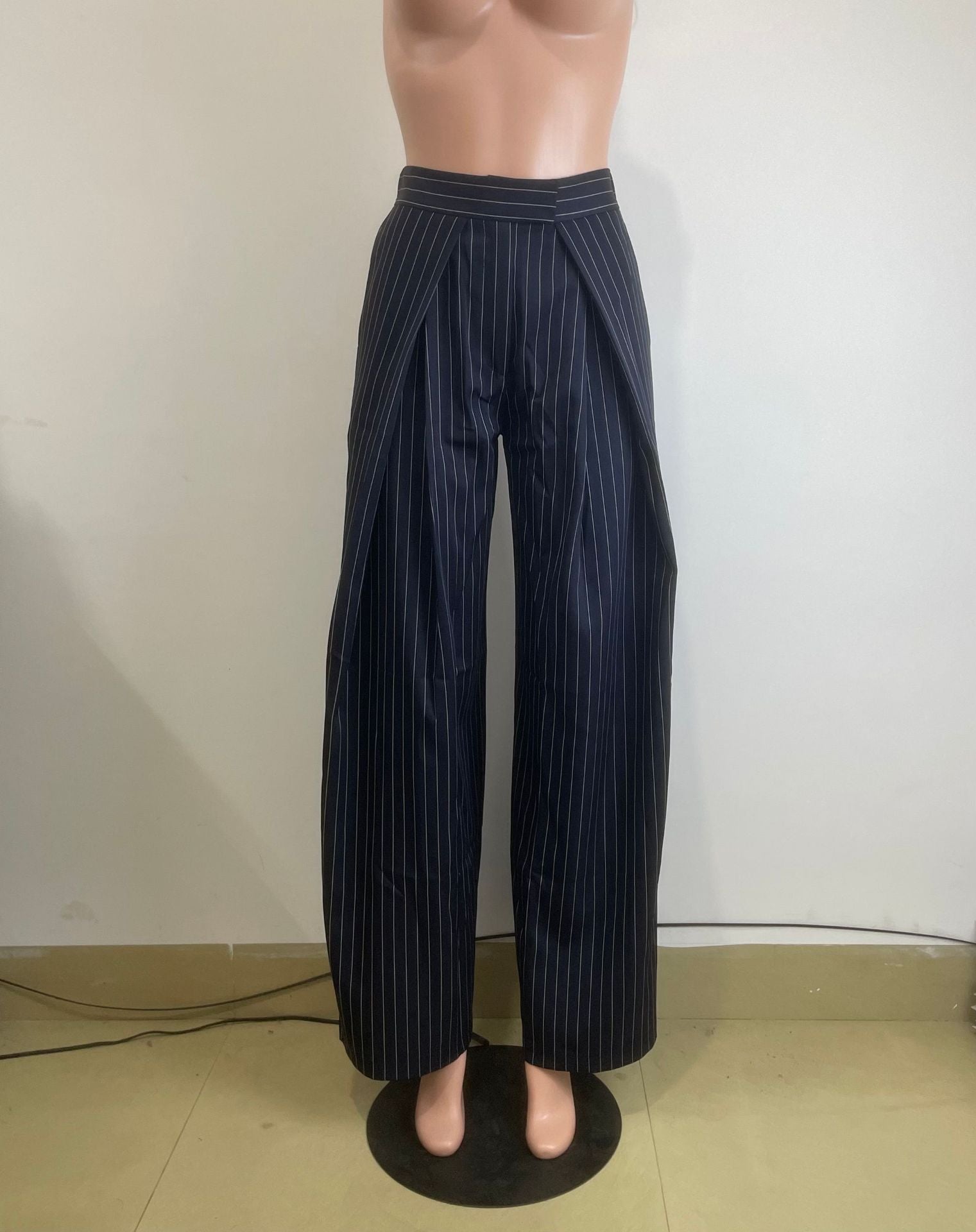 Wide-Leg Pinstripe Trousers