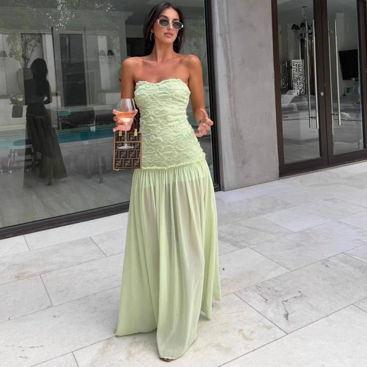 Strapless Lace Evening Gown