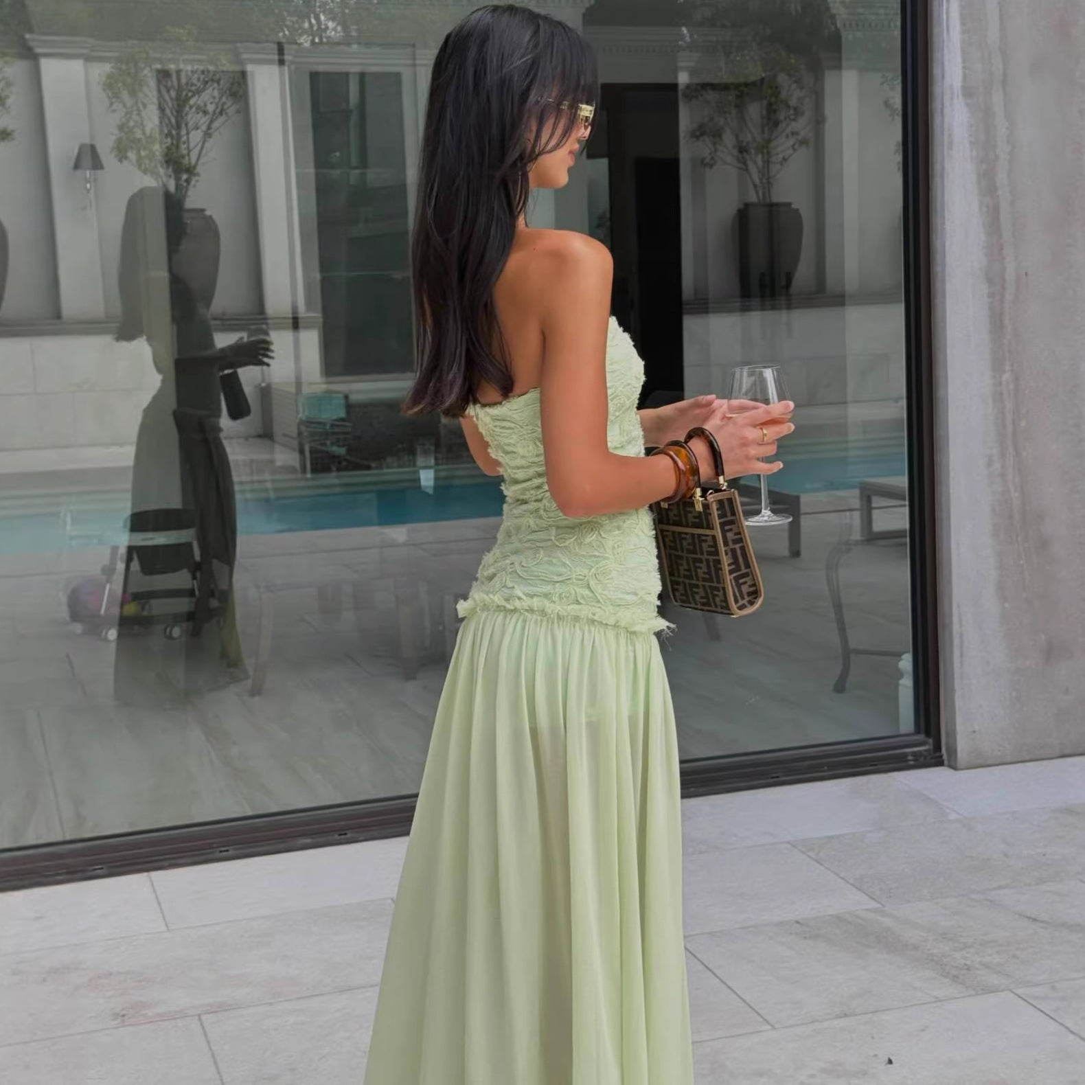 Strapless Lace Evening Gown