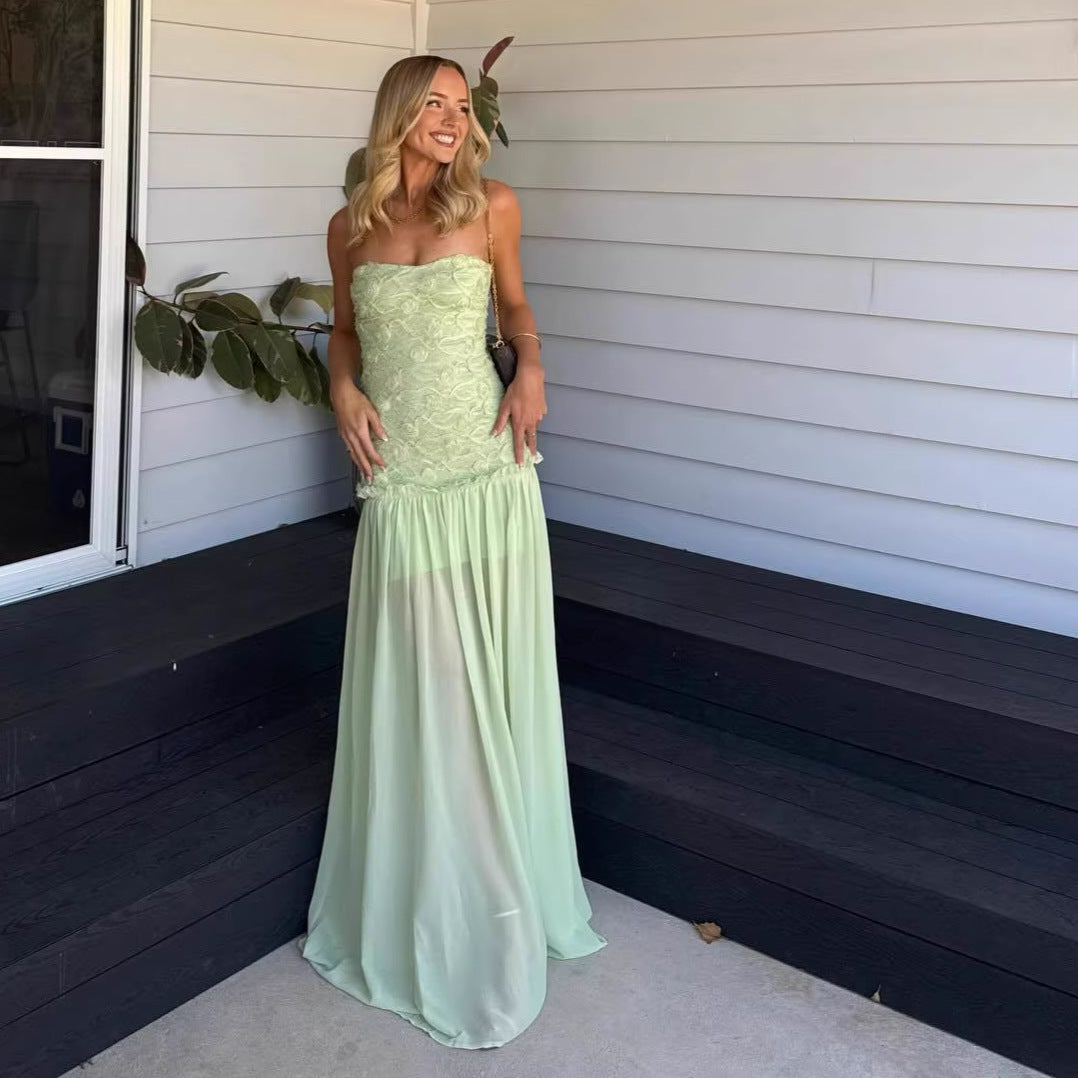 Strapless Lace Evening Gown