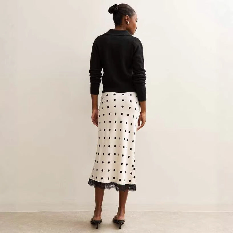 Maxi Skirt with Polka Dots & Lace Trim